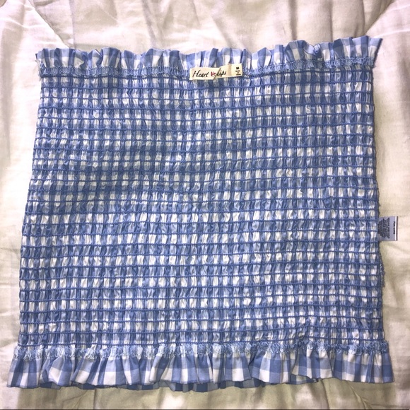 blue plaid smocked tube top - Picture 2 of 6